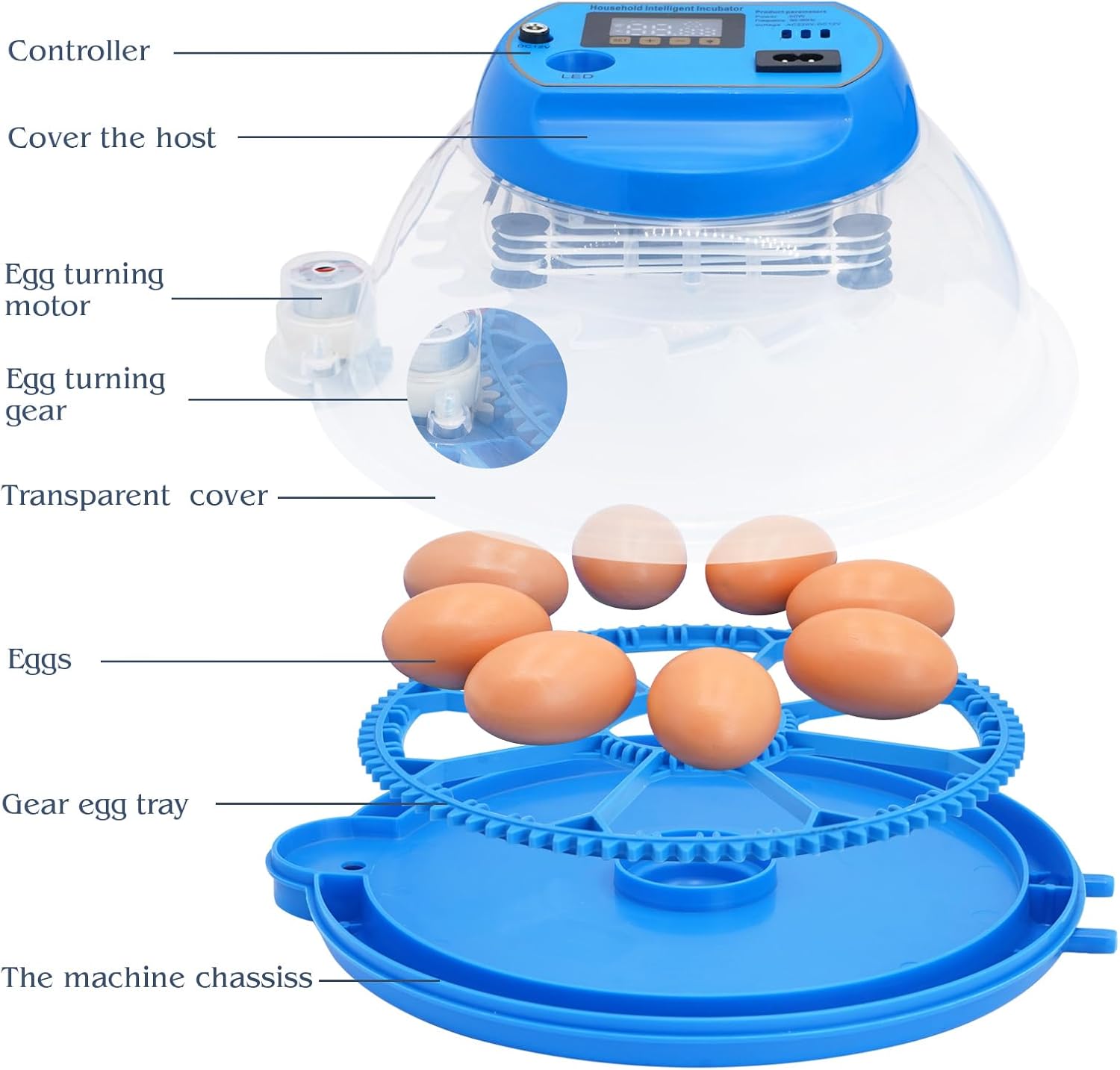 8 Poultry eggs 18 Small Birds eggs Incubator AC/DC (fully automatic)