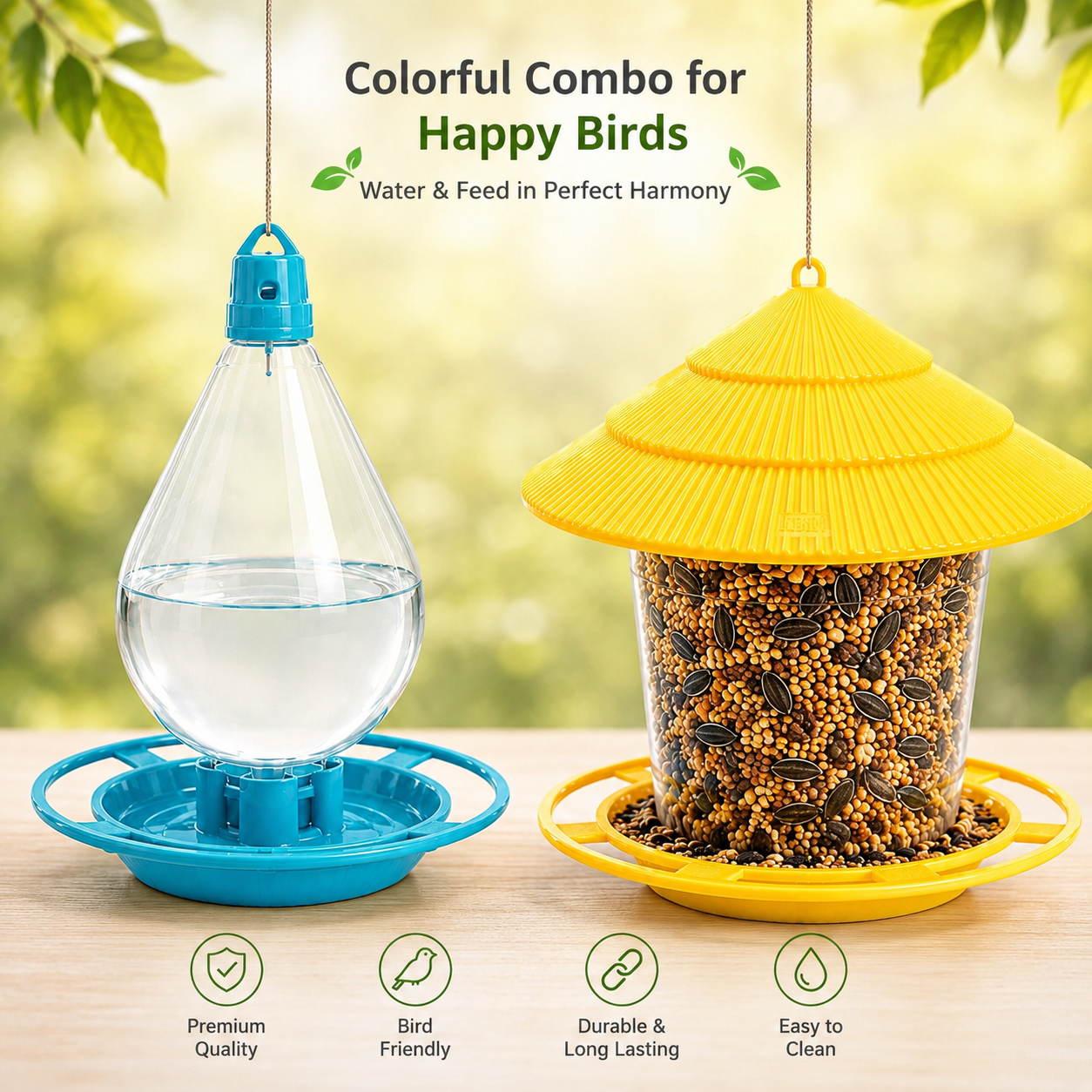 Bird Feeder &amp; Hanging Drinker Combo Set (2-in-1)