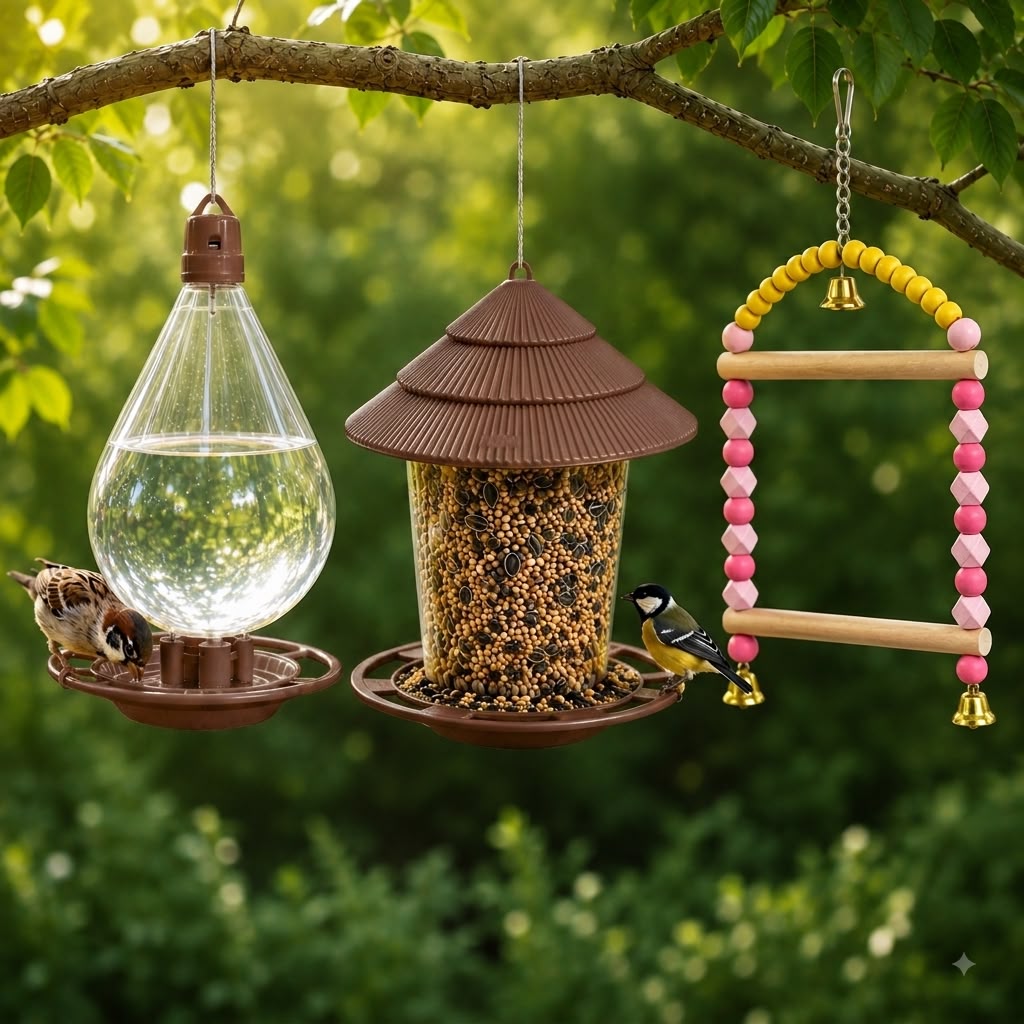 Birds Hanging Feeder & Drinker + Rainbow Toy