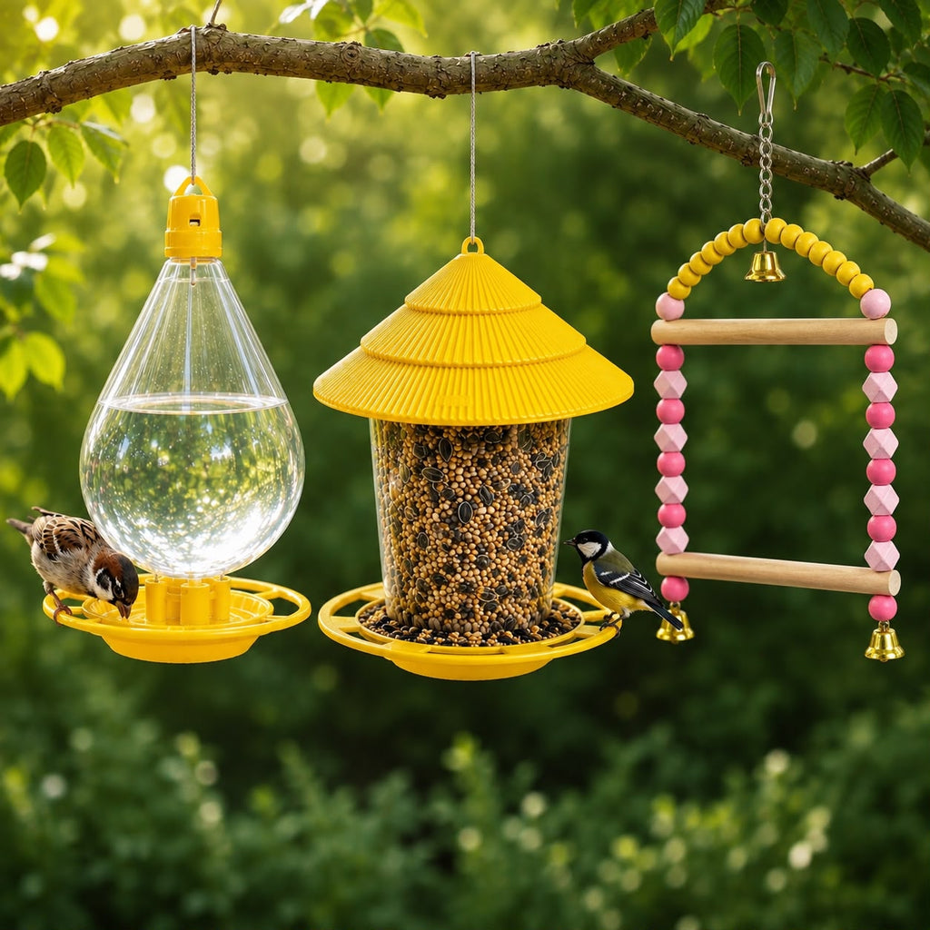 Birds Hanging Feeder & Drinker + Rainbow Toy