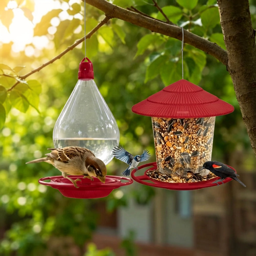 Bird Feeder &amp; Hanging Drinker Combo Set (2-in-1)