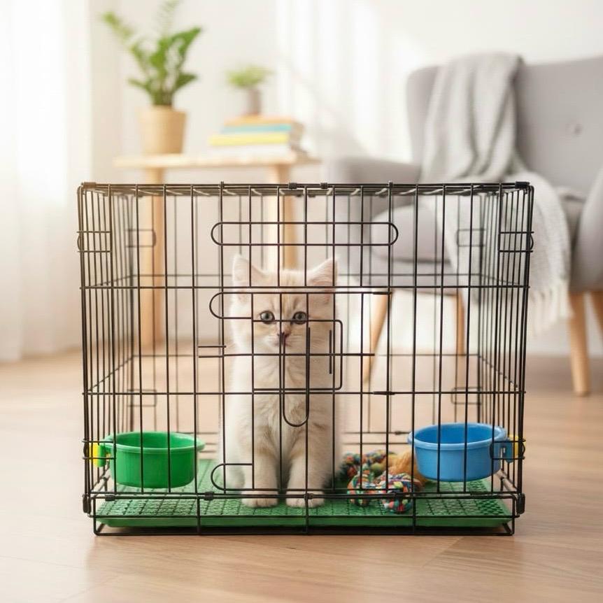 Foldable Pets cage With 2 Free Feeding Bowls