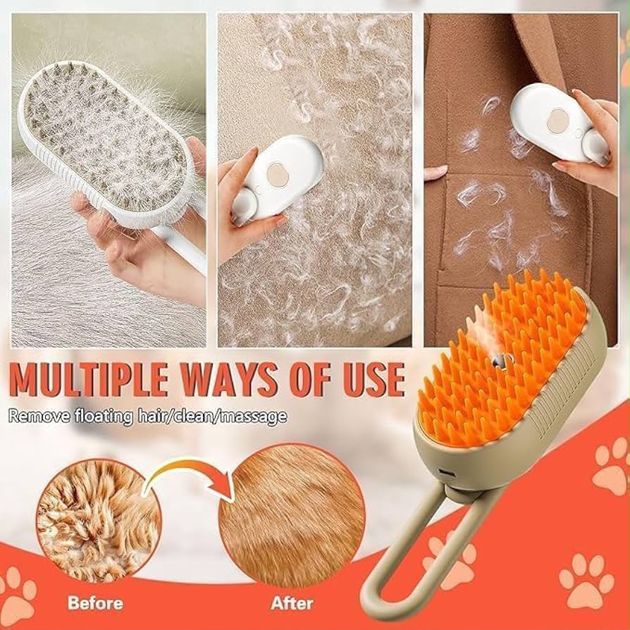 3-in-1 Electric Steamy Pet Grooming Brush with Handle