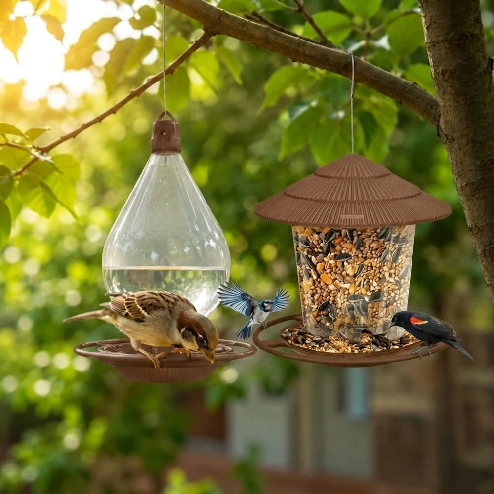 Bird Feeder &amp; Hanging Drinker Combo Set (2-in-1)