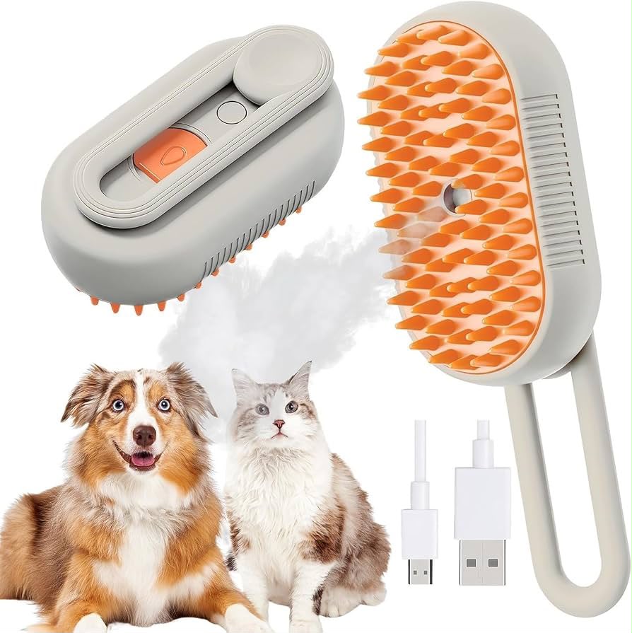 3-in-1 Electric Steamy Pet Grooming Brush with Handle