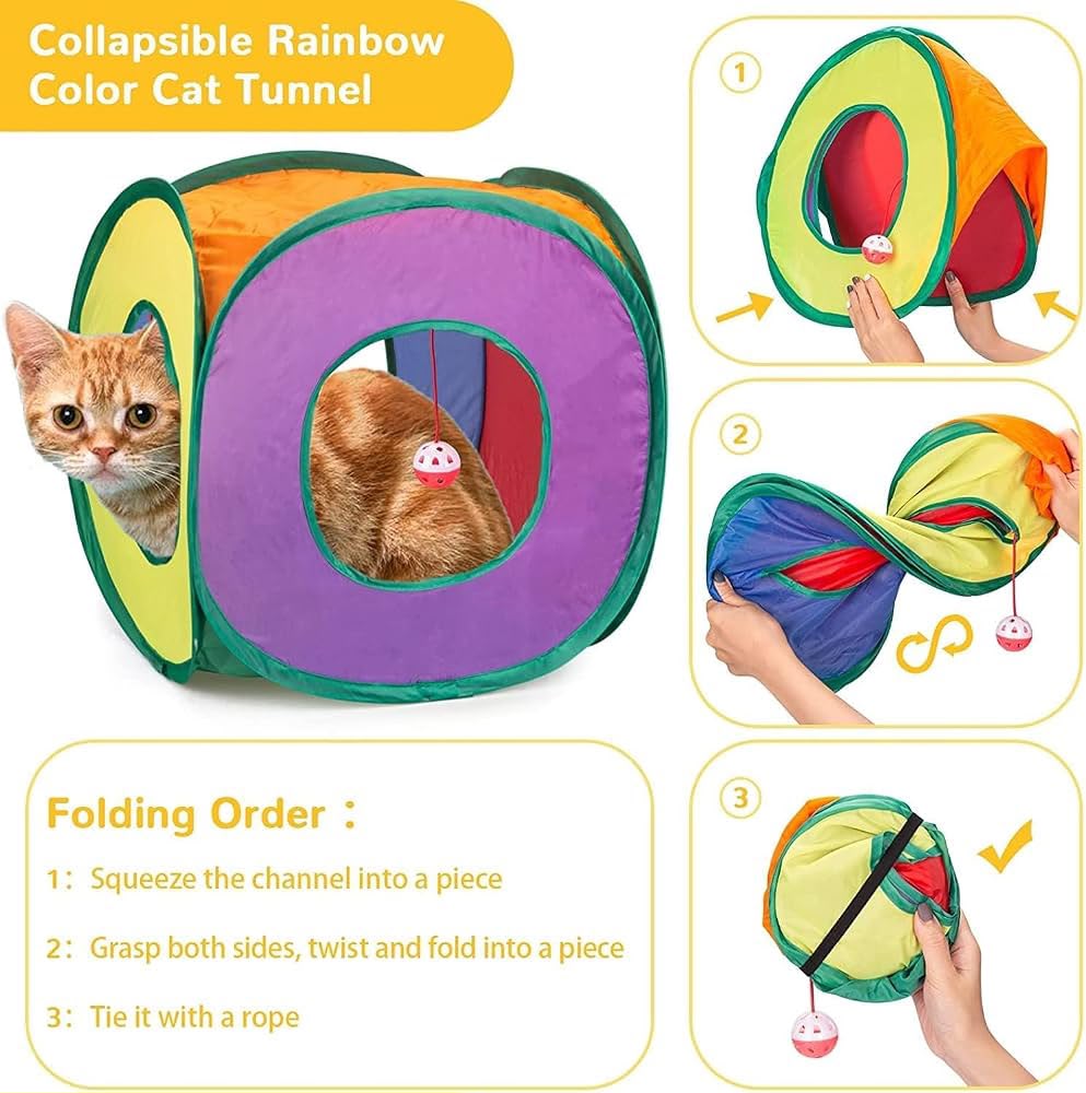 Collapsible Rainbow Cat Play Tunnel
