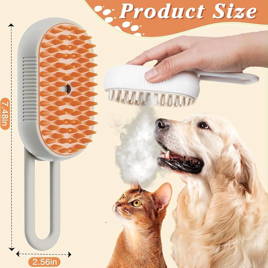 3-in-1 Electric Steamy Pet Grooming Brush with Handle