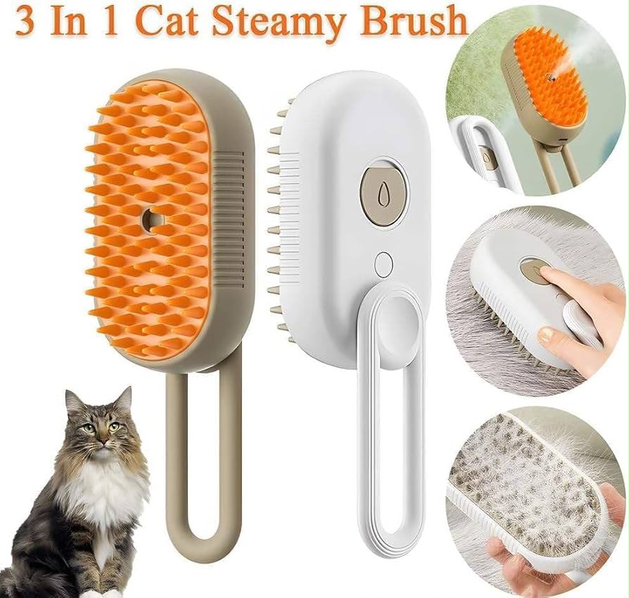 3-in-1 Electric Steamy Pet Grooming Brush with Handle