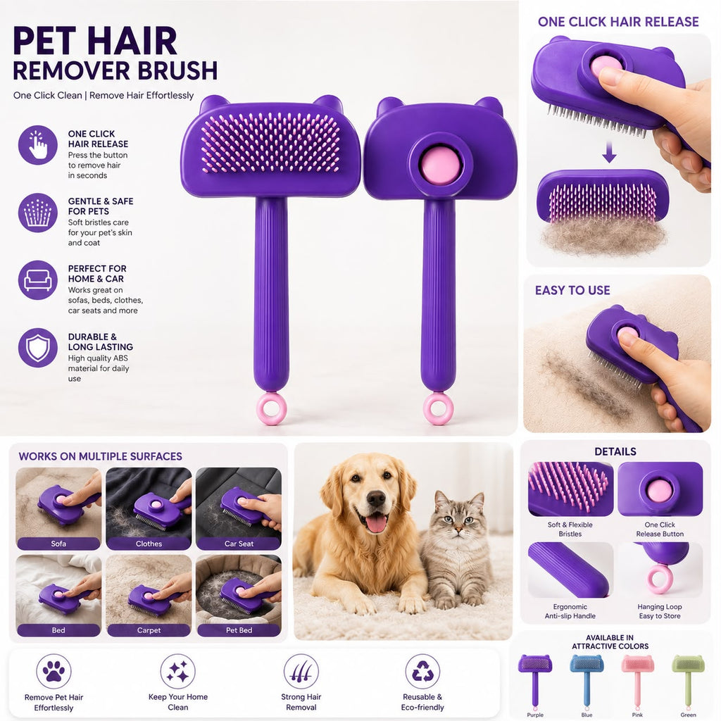 One-Click Self-Cleaning Pet Hair Remover Brush