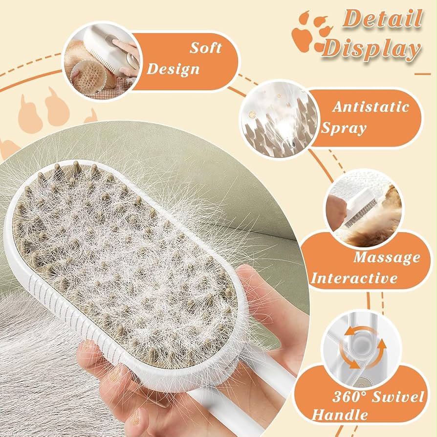3-in-1 Electric Steamy Pet Grooming Brush with Handle
