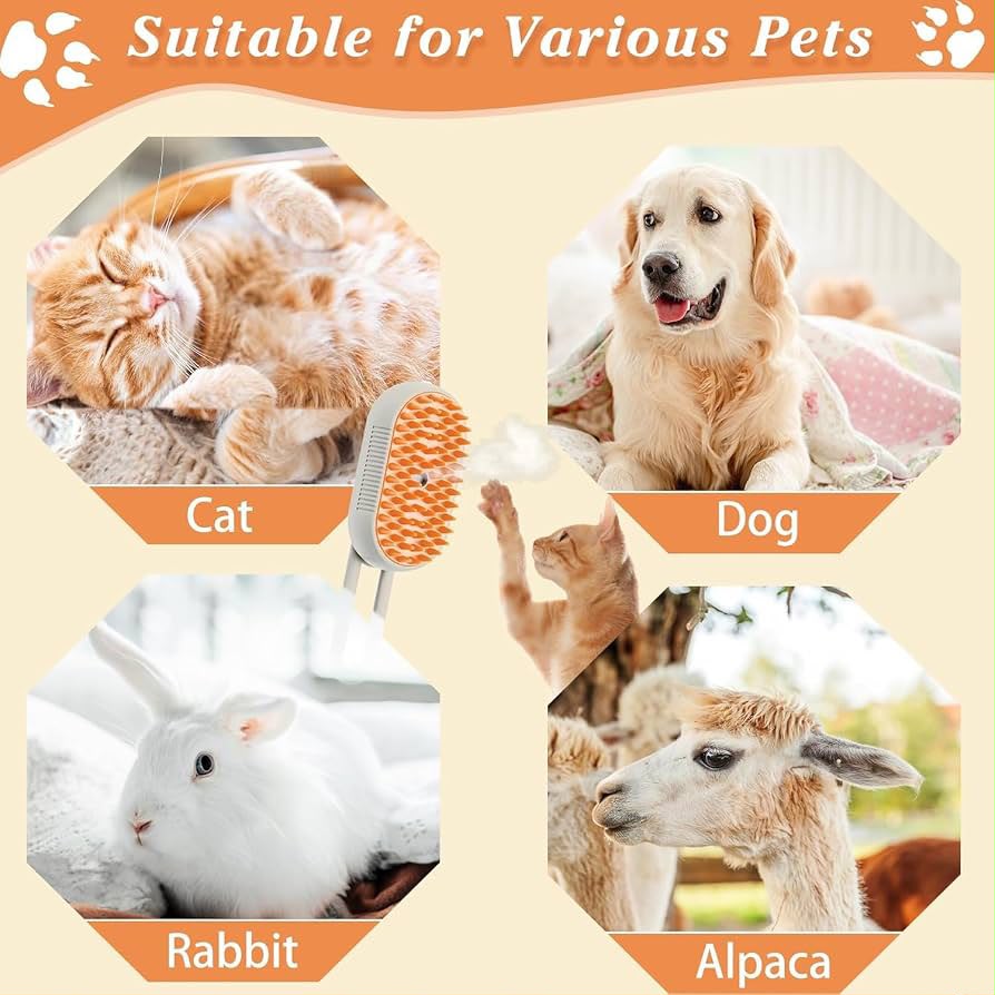 3-in-1 Electric Steamy Pet Grooming Brush with Handle