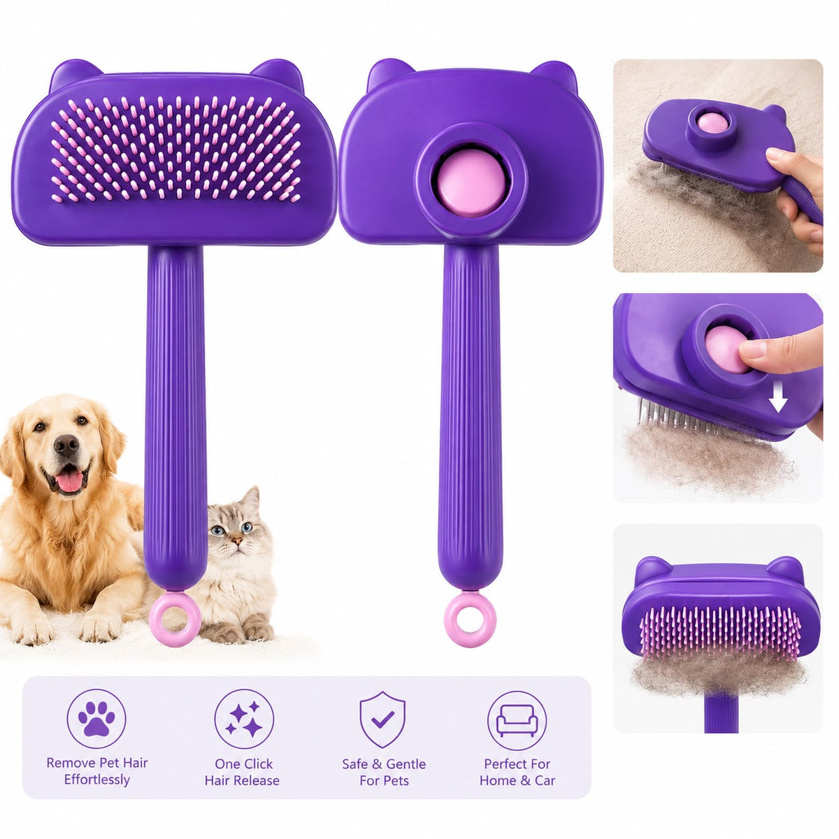 One-Click Self-Cleaning Pet Hair Remover Brush