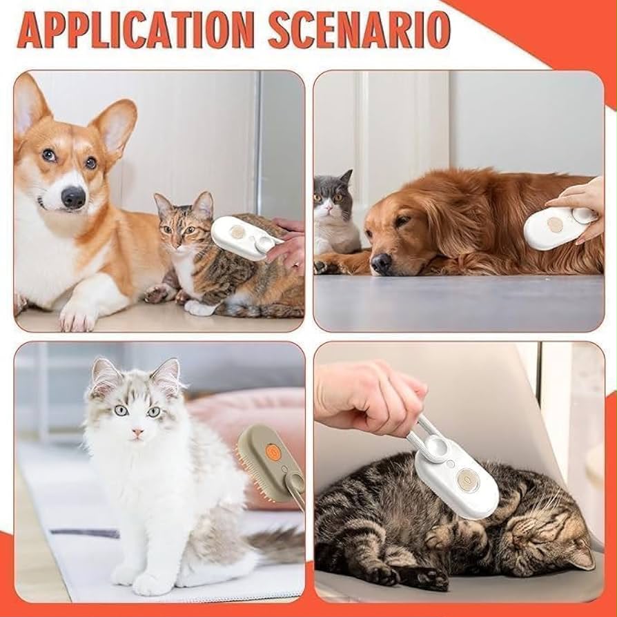 3-in-1 Electric Steamy Pet Grooming Brush with Handle